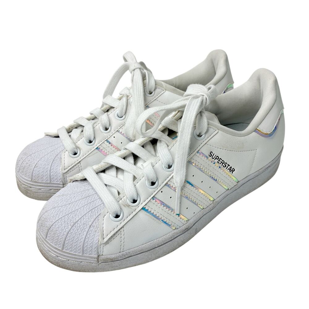 Adidas Superstar Iridescent White Ortholite Lace Up Sneakers Girls Size 5